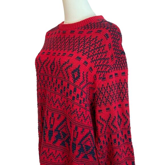 Woolrich Cowichan Sweater Mens Size Medium Red Fair Isle Alpine Chunky Knit - Picture 3 of 8